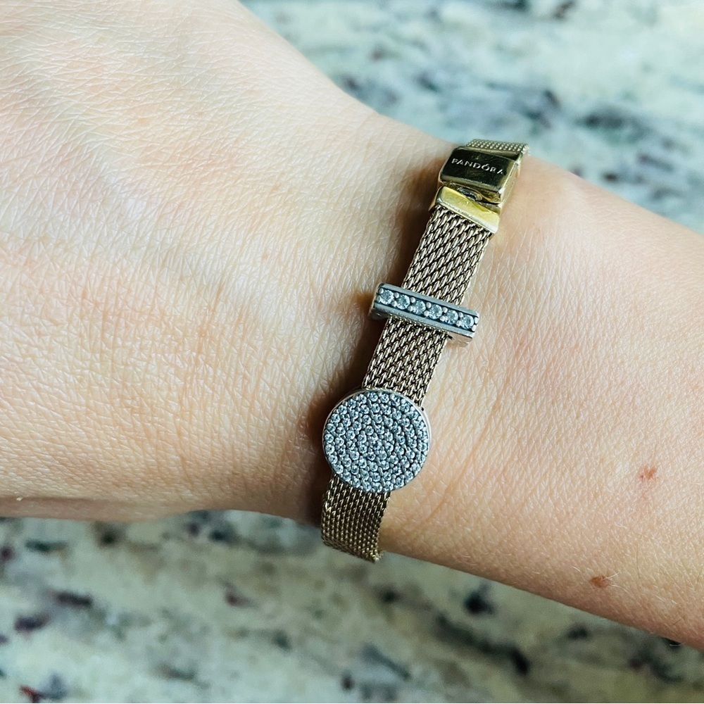 Pandora Reflexions Gold Plat Mesh Bracelet WITHOUT CLIP CHARMS - Picture 2 of 16